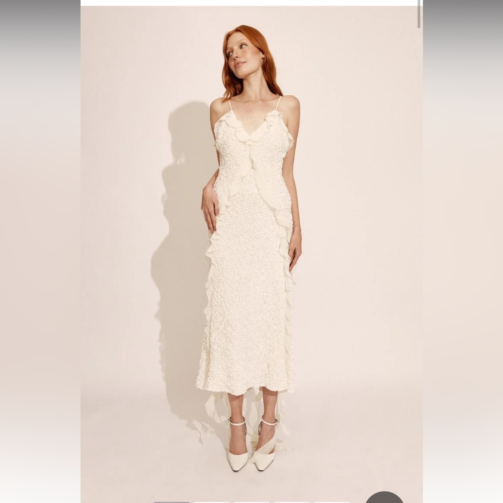 Bardot- Marsella Ruffle Midi Dress In Ivory